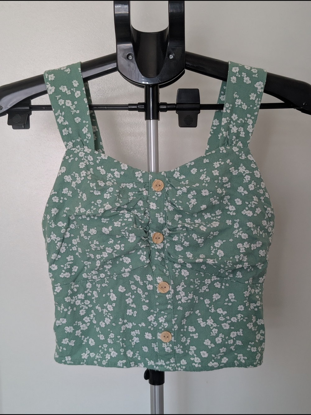 Monteau Sage Green Floral Button Crop Top
